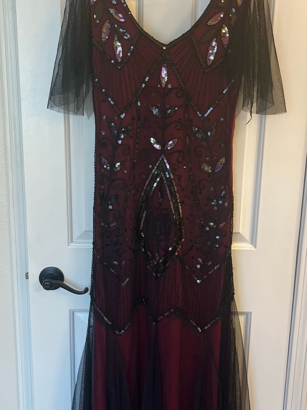 Women’s 1920s Burgundy Beaded Evening Dress size small